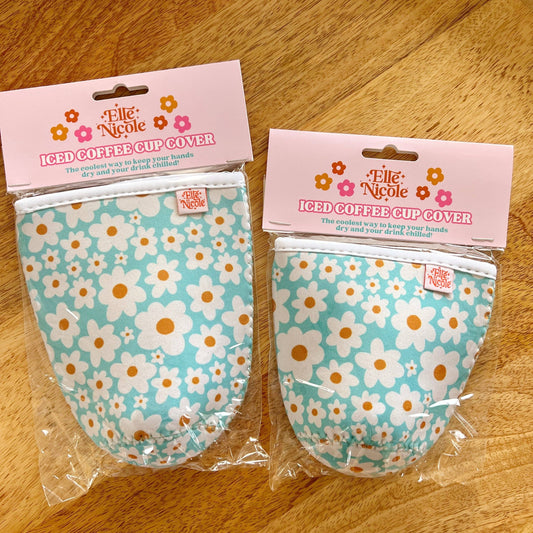 Coffee Cup Cover - Blue Daisy - Iced Drink Sleeve: Large / 24oz