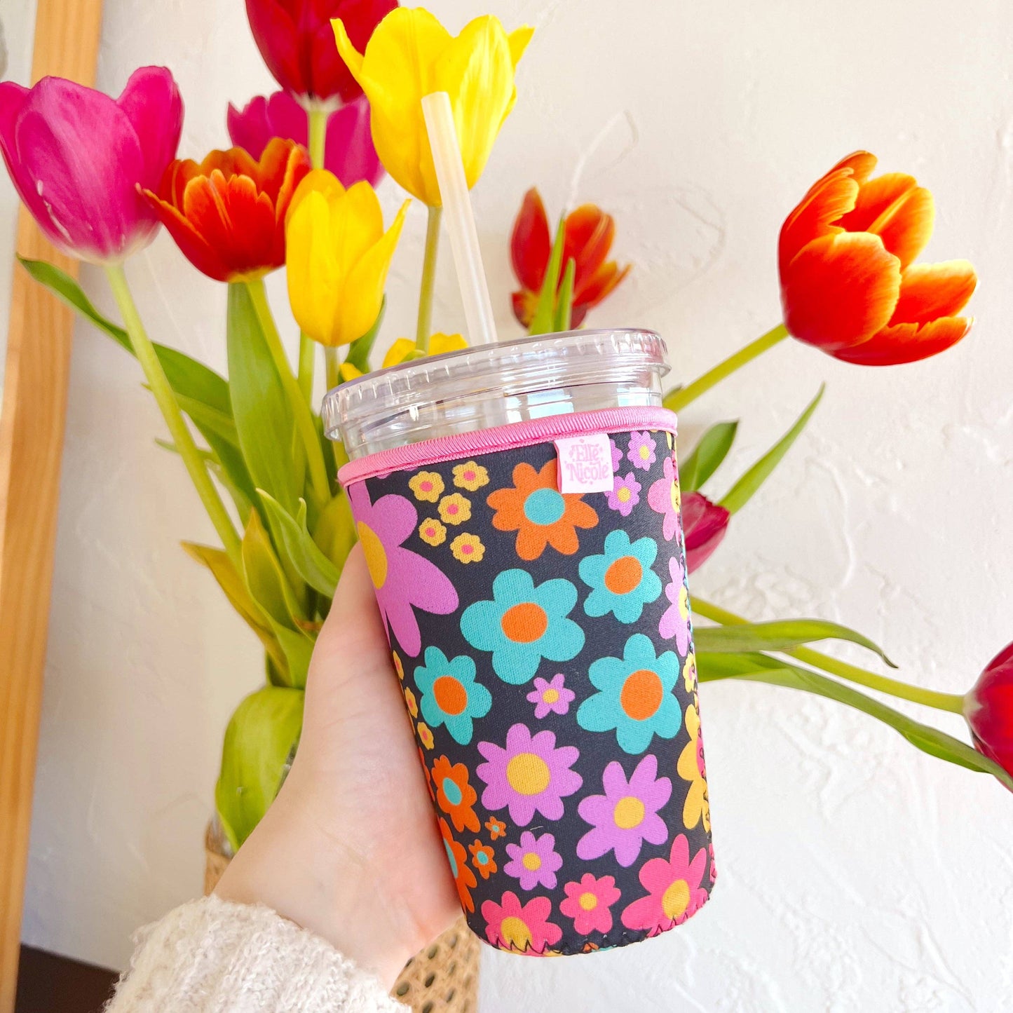 Coffee Cup Cover - Neon Daisy - Iced Drink Sleeve: Small / 16oz