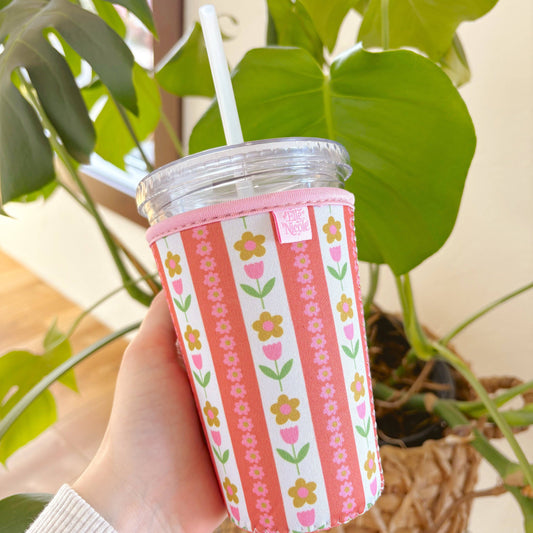 Coffee Cup Cover - Tulip Stripes - Iced Drink Sleeve: Small / 16oz