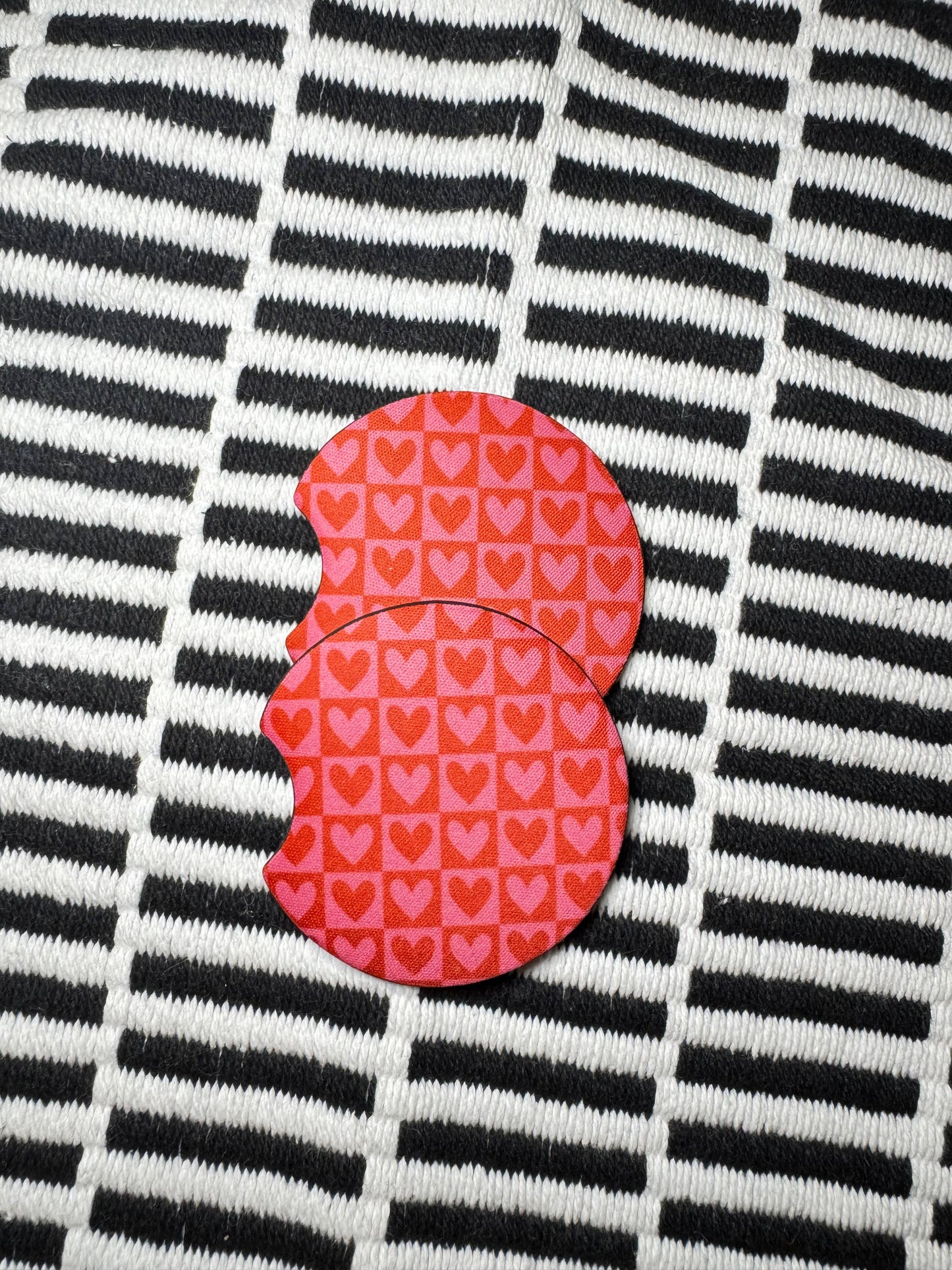 Checkered Heart Car Coaster Set