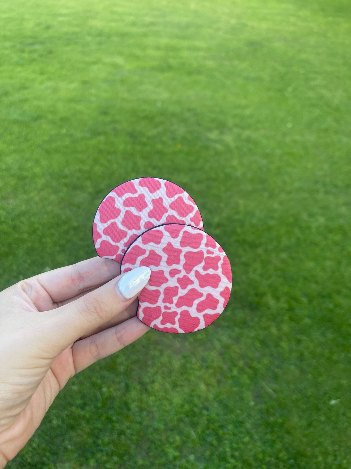 Pink Cow Print Car Coaster Set