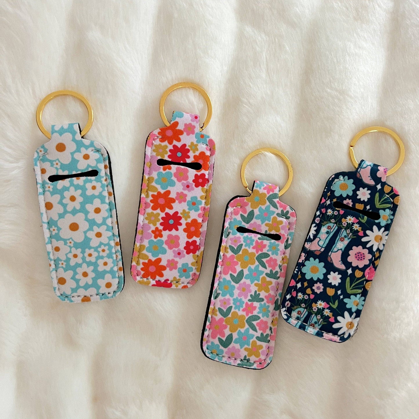 Lip Balm / Lip Stick Keychain Holder - Blue Daisy