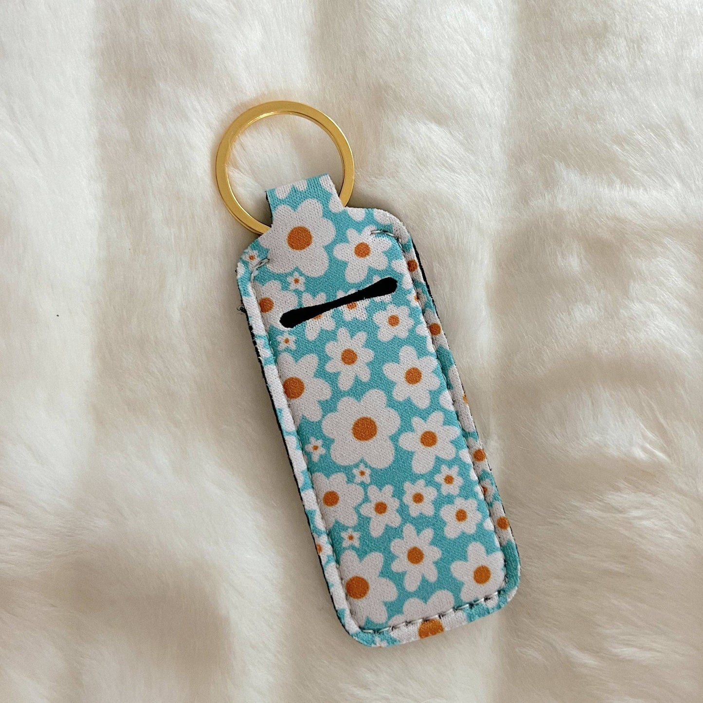 Lip Balm / Lip Stick Keychain Holder - Blue Daisy