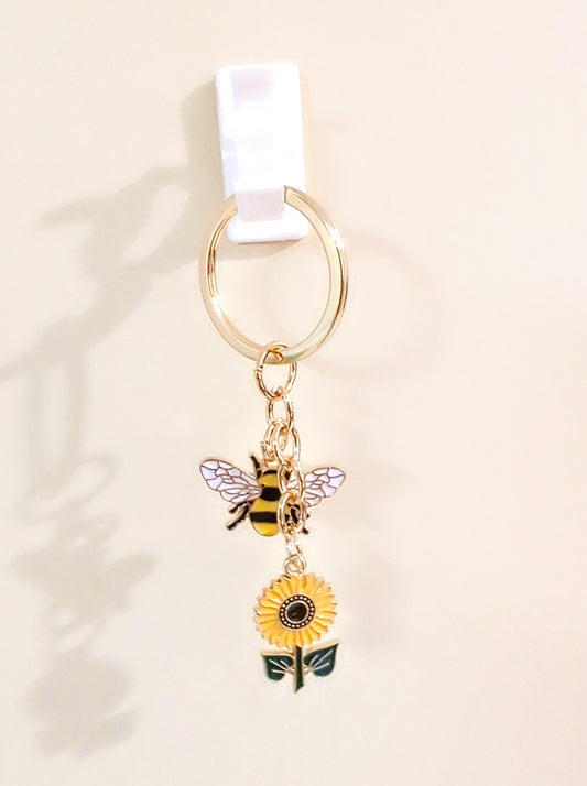 Sunflower bee keychain charm