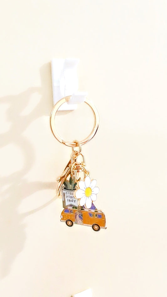 Campervan daisy keychain charm