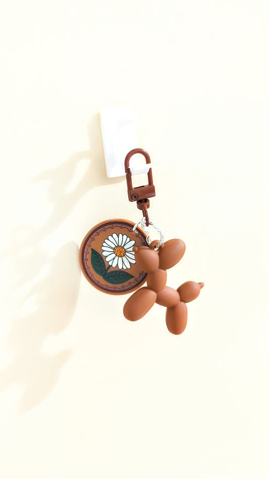 Balloon dog and daisies keychain charm