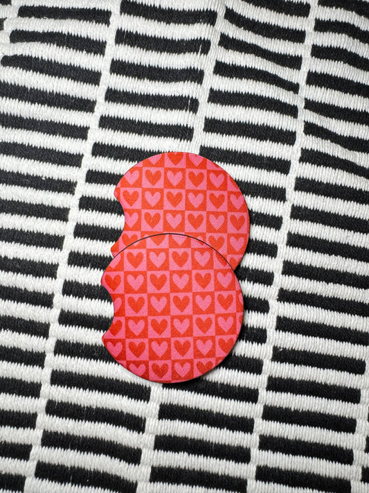 Checkered Heart Car Coaster Set