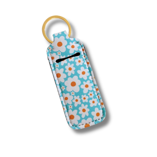 Lip Balm / Lip Stick Keychain Holder - Blue Daisy