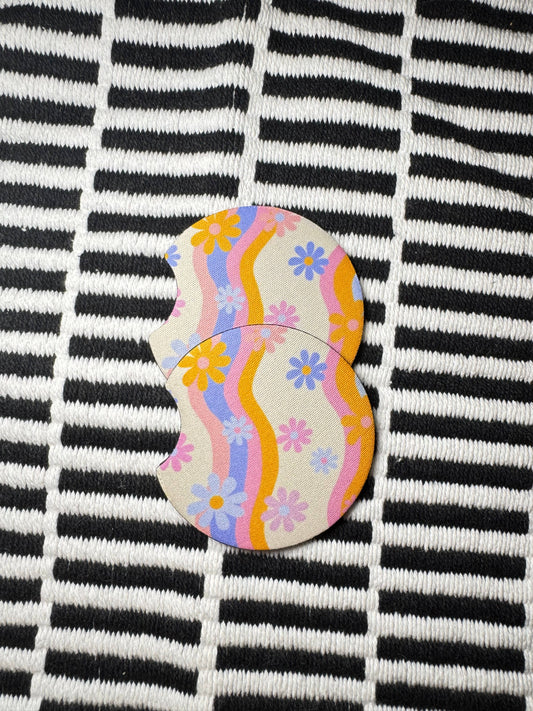 Groovy Floral Car Coaster Set