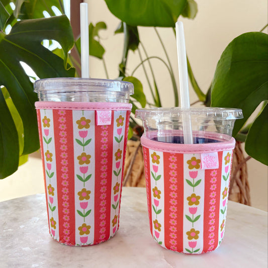 Coffee Cup Cover - Tulip Stripes - Iced Drink Sleeve: Small / 16oz