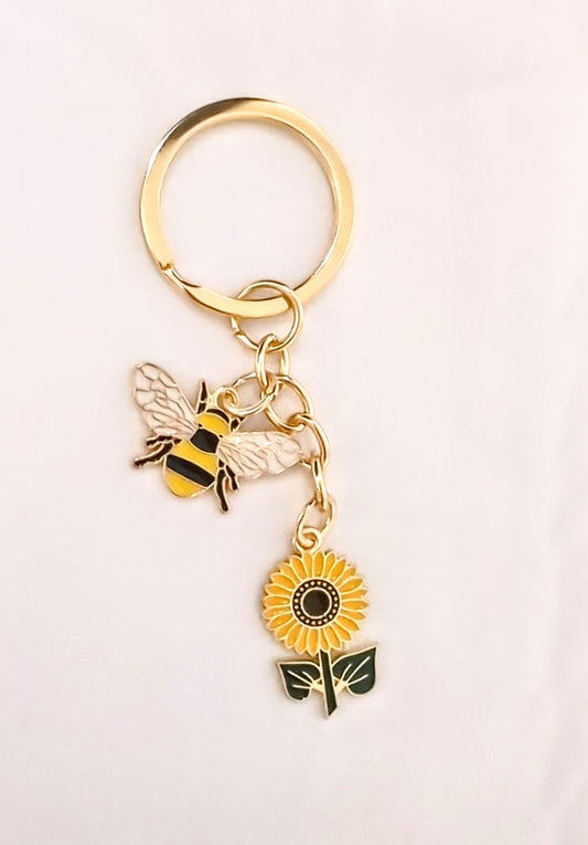 Sunflower bee keychain charm
