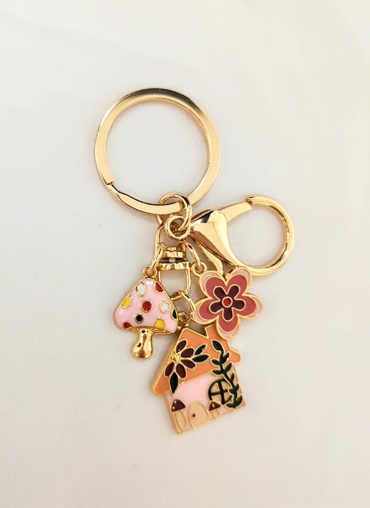 Mushroom Cottage keychain charm